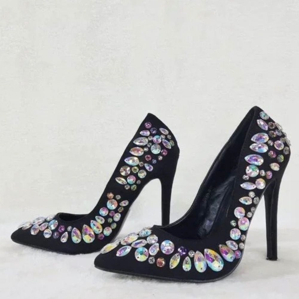 * So Me Black Colorful Iridescent Jeweled 4.5" High Heel Pumps - Picture 3 of 5